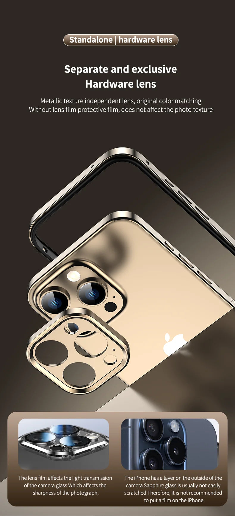 Camera Protection Hybrid Silicone & Aluminum Metal Phone Case for iPhone 16/15/14/13 Pro Max – Better Heat Bumper