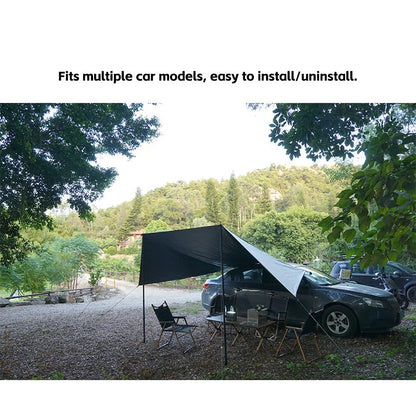 Bat Shape Black Coating Car Side Awning Tarp – 2x3 Waterproof Outdoor Shelter Tent for SUV & Van