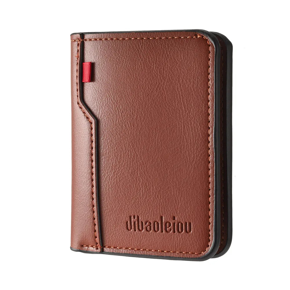 Ultra Thin Mini Leather Wallet - Soft PU Credit Card Holder Vertical Short Wallet for Men