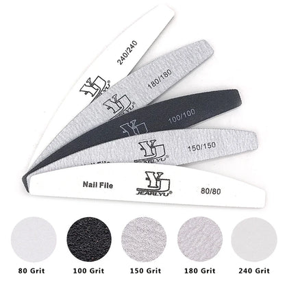 5Pcs Nail File Set – Mixed Colors with 80/100/150/180/240 Grit | Professional Sandpaper Cuticle Remover and Buffer Files