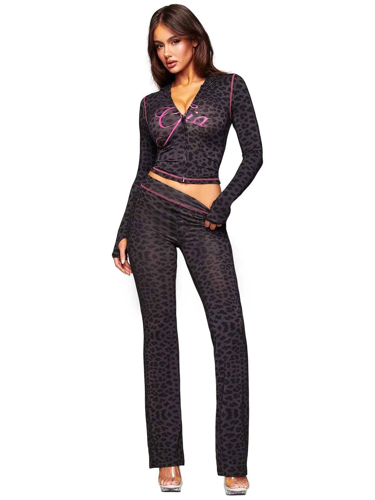 Women’s Letter Print 2-Piece Tracksuit Set - Hooded Zip-Up Coat & Jogger Pants for Autumn and Winter
