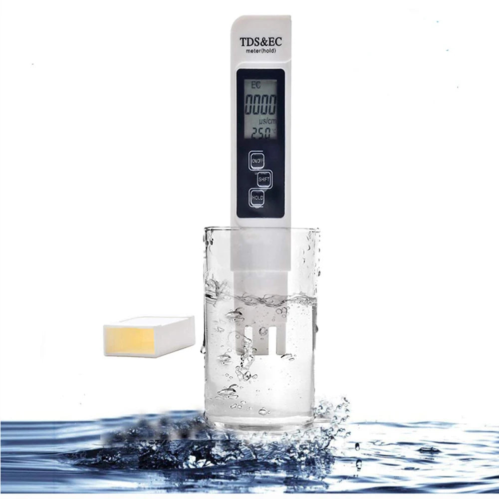 White Digital Water Quality Tester - TDS EC Meter, Multifunctional Water Purity & Temperature TEMP PPM Tester (0-9990 Range)