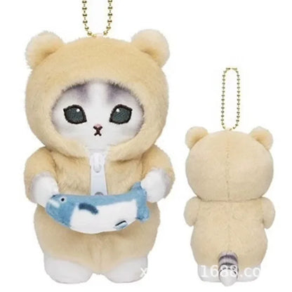 Hot Kawaii Plush Keychain Pendant — Mofusand Shark Cat & Cross-Dressing Hello Kitty/Kuromi Backpack Charm