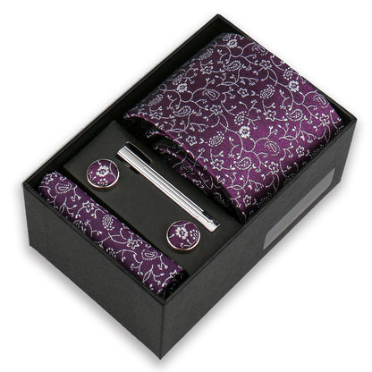 Men's Tie & Cufflink Gift Set - 8cm Necktie Handkerchief Clip Box for Formal Business Suits