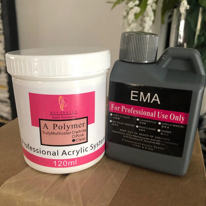 120ml EMA Polymer Acrylic Liquid & Powder - Pink Nail Builder for Dipping, Carving, Acrylic Powder, and Nail Tip Extensions