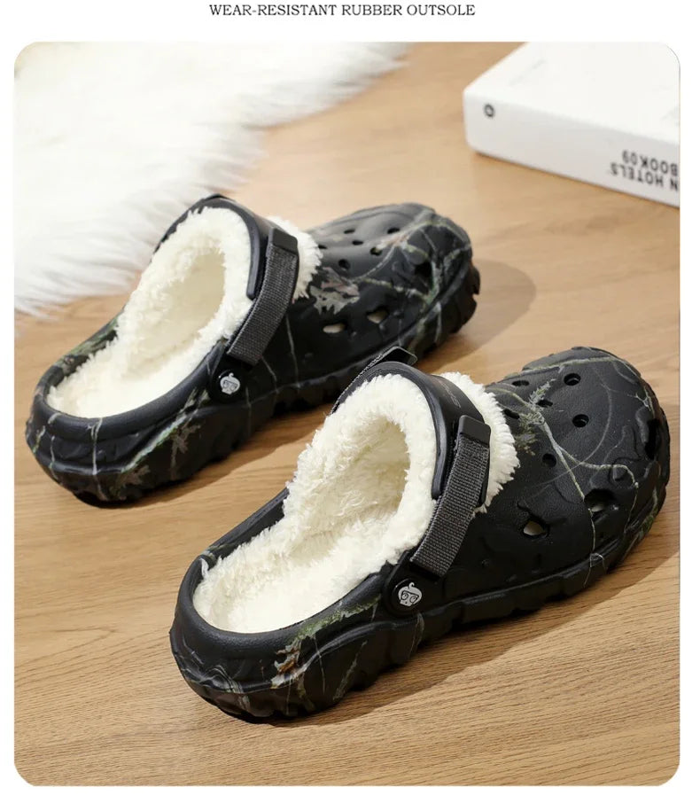 Winter Men’s Garden Clogs – Plush Fur Slippers & Fluffy Outdoor Slides for Couples