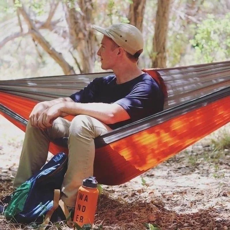 Single Person Portable Camping Hammock: High Strength Parachute Fabric Hanging Bed - Nylon Color Matching Hammock for Outdoor Adventures