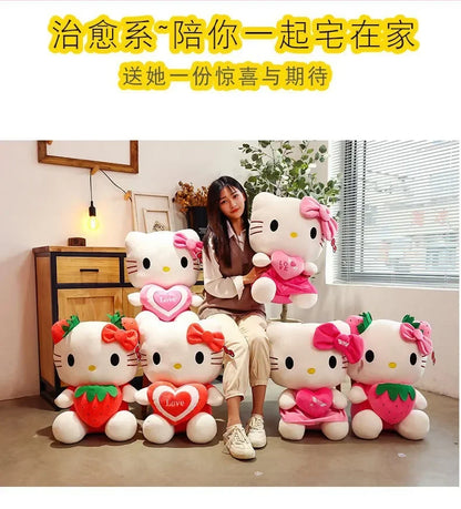 22cm Sanrio Kawaii KT Cat Plush Toy – Strawberry Plush Doll, Home Decor & Birthday Gift for Girls