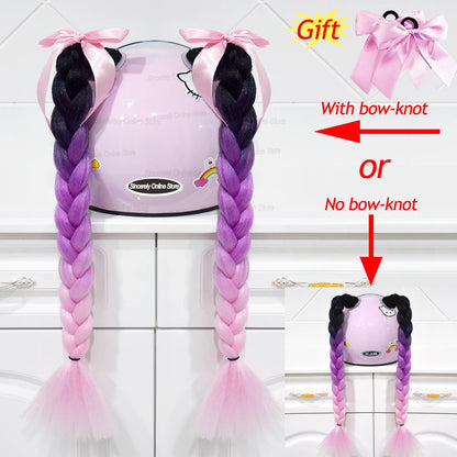 2pcs Motorcycle Helmet Braids - Woman's Twist Pigtail Wig for Helmets, 164 Colors with Sucker