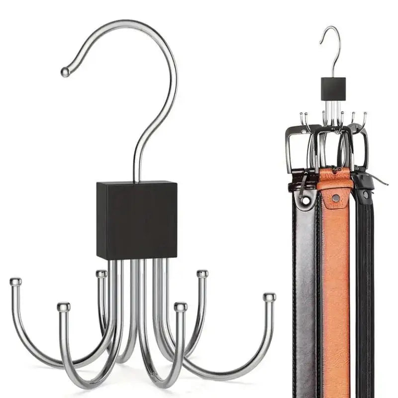 360° Rotating Metal Belt Hanger — Durable Organizer for Belts, Scarves, Bras & Ties, Home & Dorm Storage