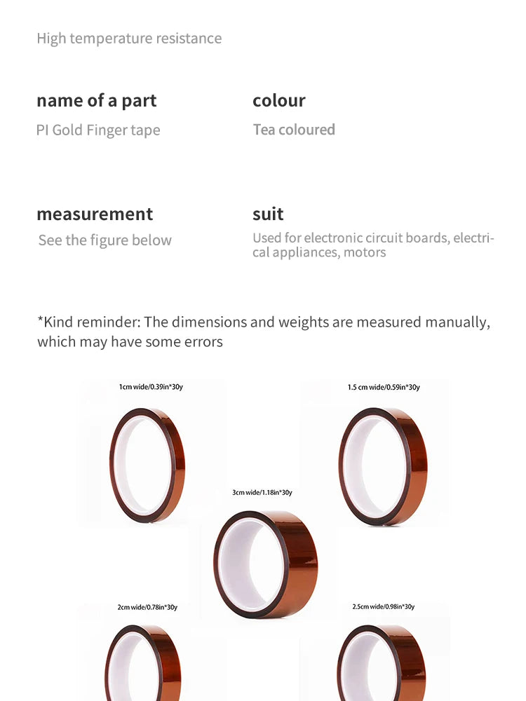 30m Gold Finger High-Temp Polyimide Tape – Anti-Static PET Insulation Tape for Lithium Batteries, Multi-Size Options