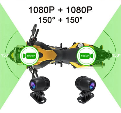 Dual 1080P Motorcycle DVR - Full Body Waterproof Camera with WiFi, GPS, Front and Rear Dash Cam Video Recorder Black Box