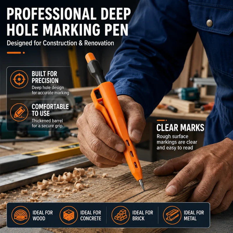 2.8mm Mechanical Carpenter Pencil - Deep-Hole Marker with Built-In Sharpener for Woodworking & Construction
