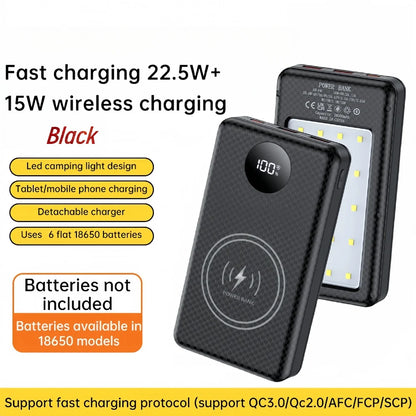 6×18650 20000mAh Power Bank Case – 22.5W Fast Charge & 15W Wireless Charging Battery Holder for Phones