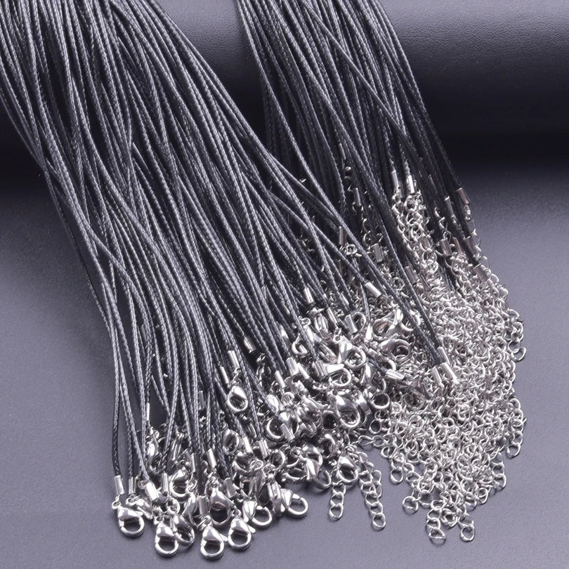 Black Leather Rope Chain Necklace – 50/55/60cm DIY Wax Alloy Chains with Lobster Clasp, 10/20/30pcs for Men & Women