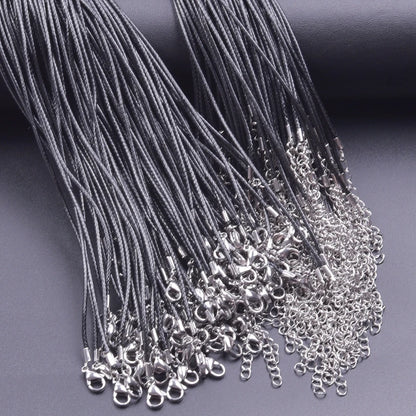 Black Leather Rope Chain Necklace – 50/55/60cm DIY Wax Alloy Chains with Lobster Clasp, 10/20/30pcs for Men & Women