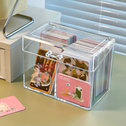 Multifunctional Acrylic Card Storage Box – 12x10.5cm Display Case with 2 Compartments, Holds 400 Postcards or Photos