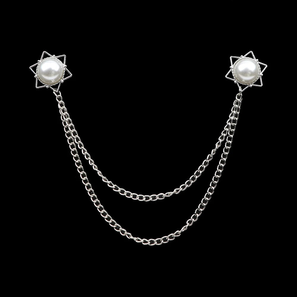 Fashion Gentleman Tassel Brooch – Men’s Suit & Shirt Lapel Pin with Chain, Pearl & Star for Wedding or Party
