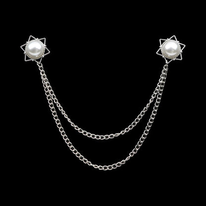 Fashion Gentleman Tassel Brooch – Men’s Suit & Shirt Lapel Pin with Chain, Pearl & Star for Wedding or Party