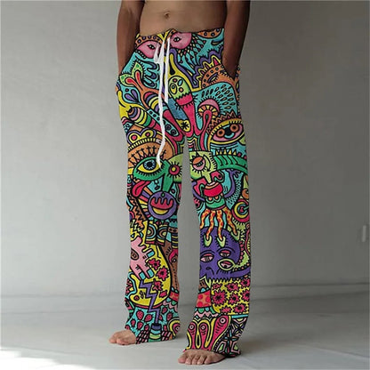 Men’s 3D Printed Wide-Leg Pants - Hip-Hop Streetwear Trendy Casual Trousers