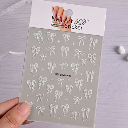 5D Pink & White Bowknot Nail Stickers – Self-Adhesive Kawaii Ribbon Nail Art Decals for DIY Manicure & Nail Decoration