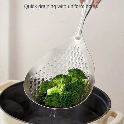 201 Stainless Steel Kitchen Strainer with Wood Handle – Pepper Seasoning Colander, Sieve & Cooking Scoop Spoon