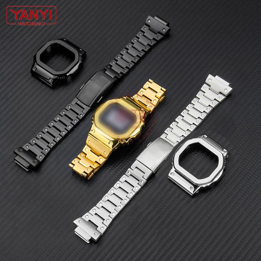 V4.0 Stainless Steel Watch Band & Bezel Kit - Metal Case Strap Replacement for Casio G-Shock DW5600 GW-B5600 DW-5030 Series