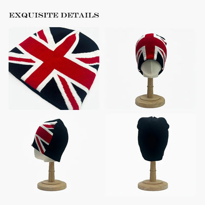 Union Jack Jacquard Knit Beanie - Warm Casual Streetwear Hat for Men & Women