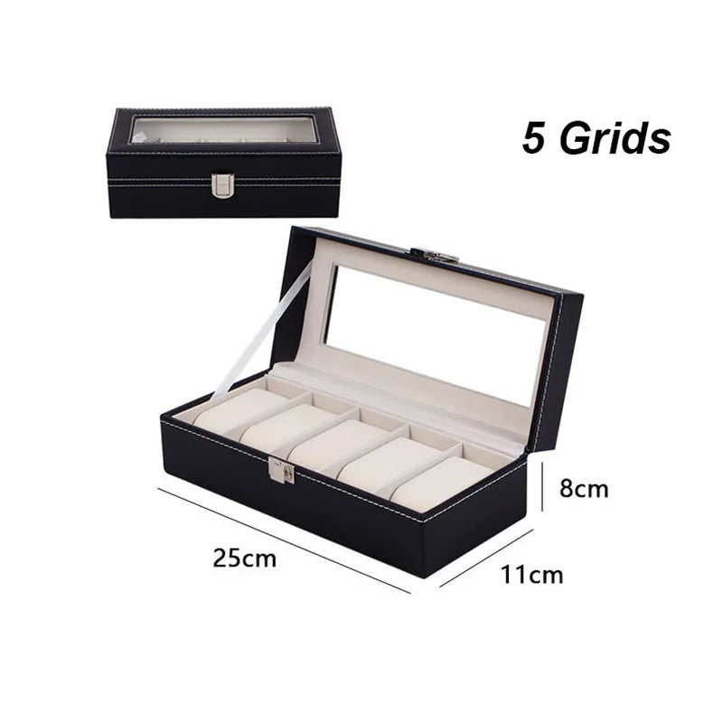 DELESYS PU Leather Watch Box — 2/3/4/5/6/8/10/12 Slot Traditional Style Storage Case with Lock, Gift Watch Organizer
