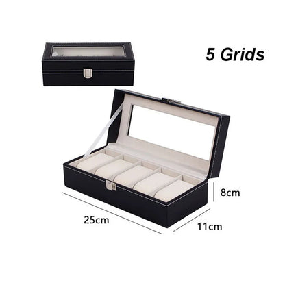DELESYS PU Leather Watch Box — 2/3/4/5/6/8/10/12 Slot Traditional Style Storage Case with Lock, Gift Watch Organizer