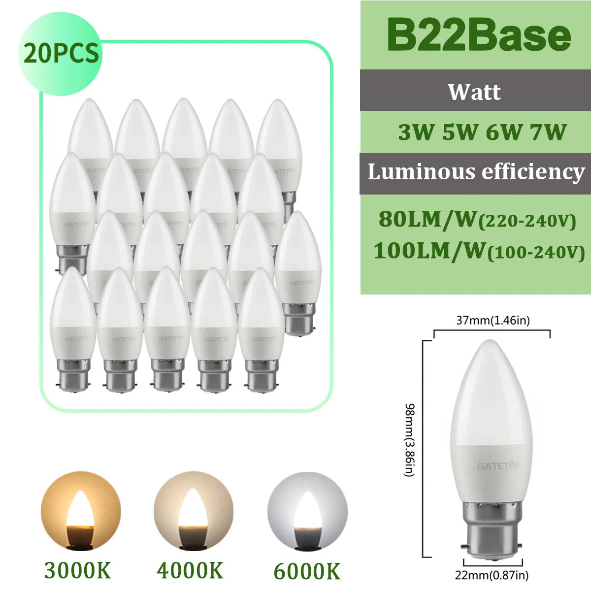 20pcs G45 C37 LED Bulbs — 3W/5W/6W/7W Energy-Saving Mini Lamps, Warm & Cool Light for Home and Bedroom