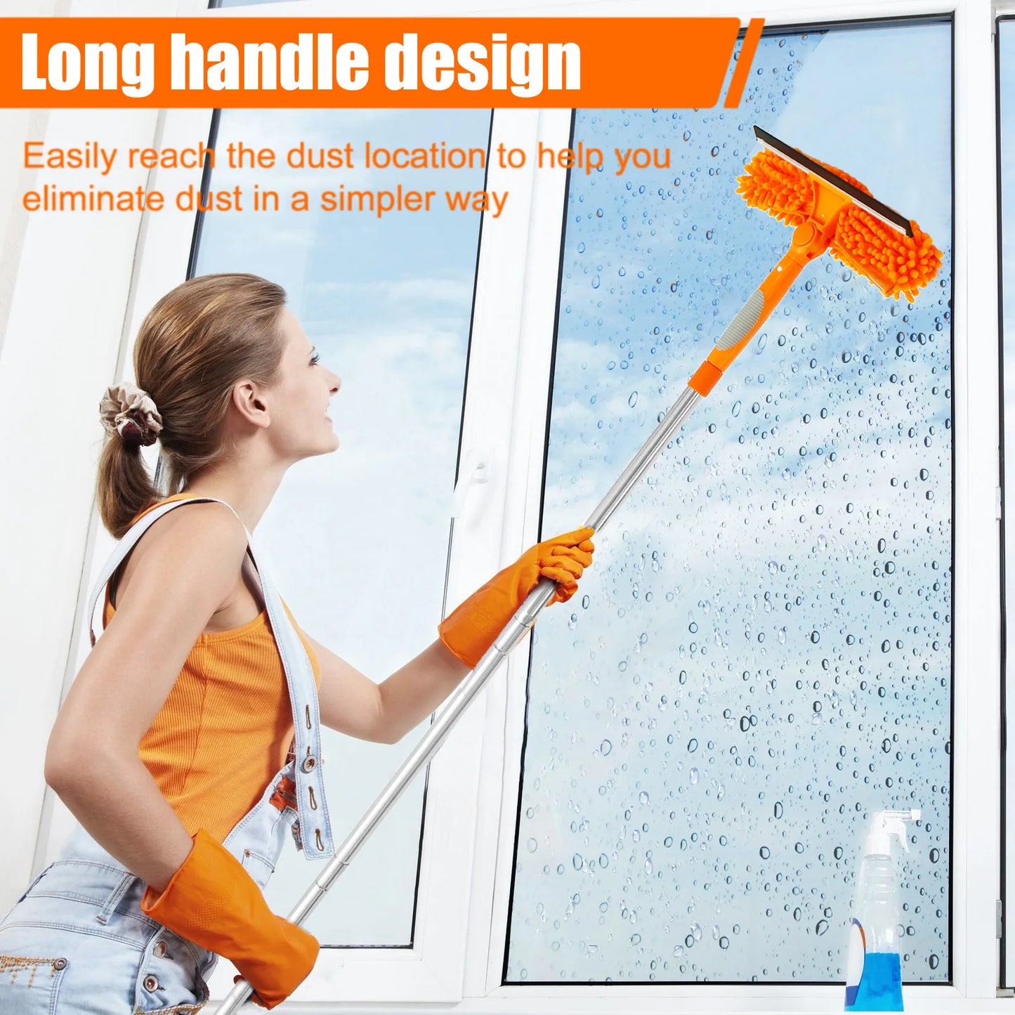 Extendable 180° Rotating Window Cleaner Tool Set – Long Handle Squeegee Mop & Dust Brush for Household Glass Cleaning