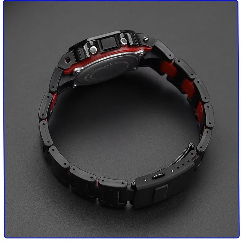 Black Red Lightweight Composite Plastic Steel Watch Band for Casio GW-B5600, DW5600MS, DW6900, GA2100 – Durable Replacement Strap Bracelet