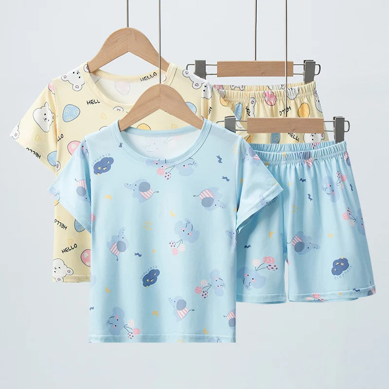 Kids' 2-Piece Summer Outfit Set - Cute Short Sleeve Top and Shorts for Boys & Girls