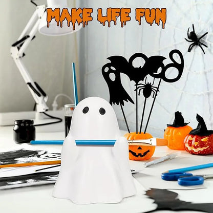 Cute Halloween Ghost Pen Holder – Little Ghost Statue Pencil Stand, Home & Office Desktop Decoration