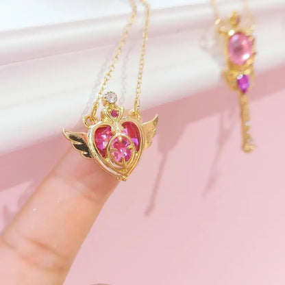 Anime Moon Usagi Necklace Set - Cute Cartoon Enamel Cosplay Jewelry Gifts for Women & Girls