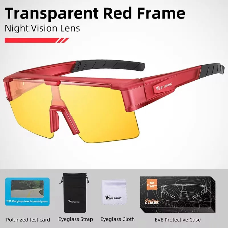 WEST BIKING Large Frame Cycling Glasses — Polarized Photochromic Sunglasses Fit Over Myopic Goggles