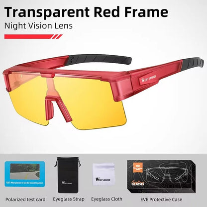 WEST BIKING Large Frame Cycling Glasses — Polarized Photochromic Sunglasses Fit Over Myopic Goggles