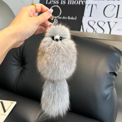 2024 Cute Real Fox Fur Plush Keychain – Pompom Bag Pendant & Car Key Ring Toy for Girls
