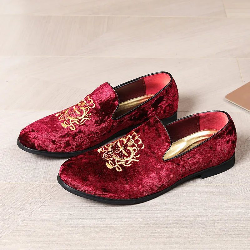 Men’s Luxury Suede Leather Shoes - Embroidered Loafers for Wedding, Party and Formal Wear Large Size