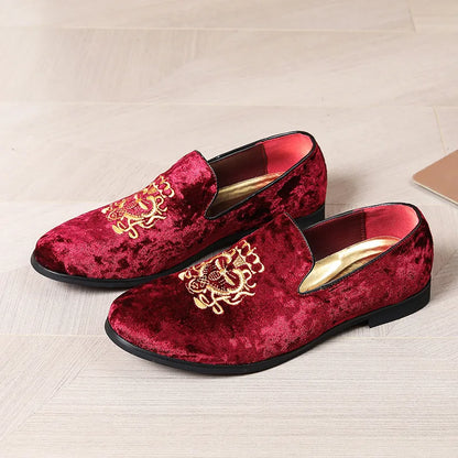 Men’s Luxury Suede Leather Shoes - Embroidered Loafers for Wedding, Party and Formal Wear Large Size