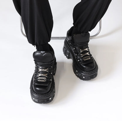 New Punk Style Lace-up Women’s Platform Boots with 6CM Heel, Gothic Rock Ankle Boots, Metal Decor Sneakers