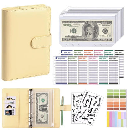 PU Leather Budget Binder with Cash Envelopes – A6 Planner Organizer, Zip Pockets for Saving Money, Small French Budget Pouch