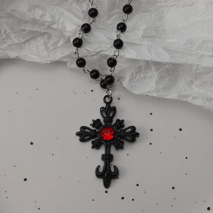 Gothic Bat Cross Necklace Set - Y2K Thorn Love Black Beaded Layered Jewelry for Halloween Parties