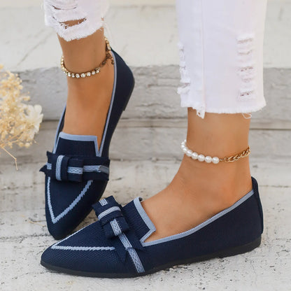 2024 Women’s Knitted Flats – Breathable Slip-On Pointed Toe Loafers, Comfortable Casual Walking Shoes in Solid Colors