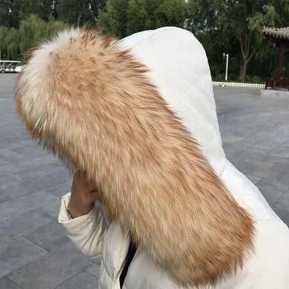 Natural Raccoon & Fox Fur Scarf – Luxury Women’s Winter Fur Collar and Hood Trim for Coats & Jackets
