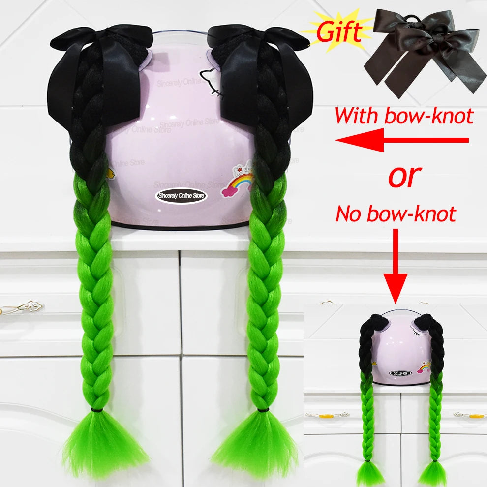 2pcs Motorcycle Helmet Braids - Woman's Twist Pigtail Wig for Helmets, 164 Colors with Sucker