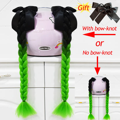 2pcs Motorcycle Helmet Braids - Woman's Twist Pigtail Wig for Helmets, 164 Colors with Sucker