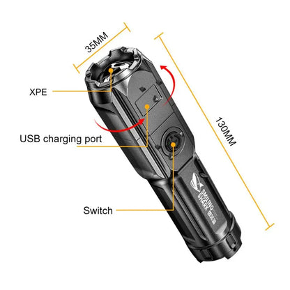 Powerful LED Flashlight – Rechargeable USB, 18650 Battery, Waterproof, Zoom, 100000 Lumens Tactical for Fishing and Hunting
