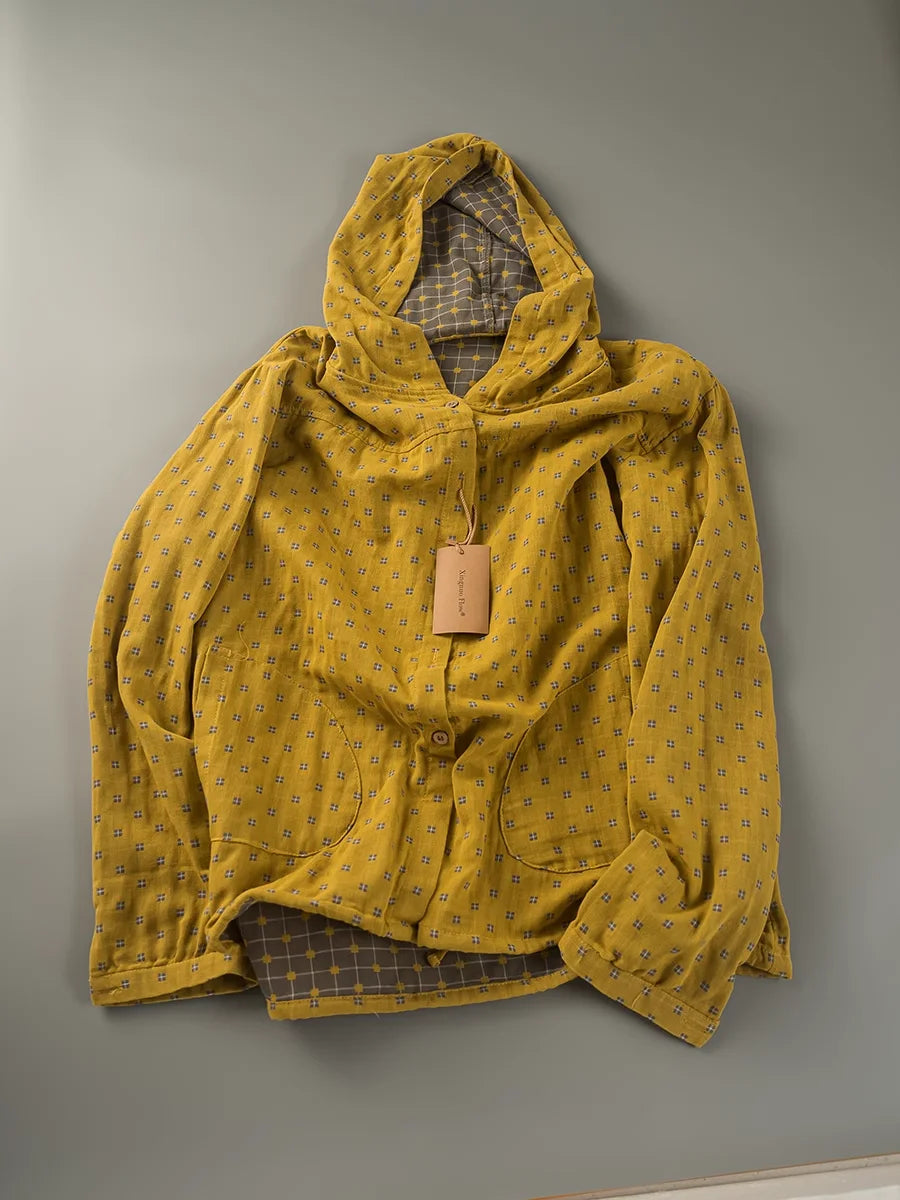 100% Cotton Plaid Hooded Shirt - Women's Casual Oversized Long Sleeve Top for Spring & Autumn
